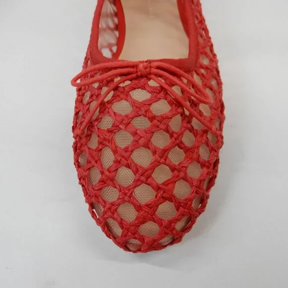 Loeffler Randall Leonie Mary Jane Ballet Flats Size 8 Red Raffia Mesh Bow NEW - Picture 12 of 16
